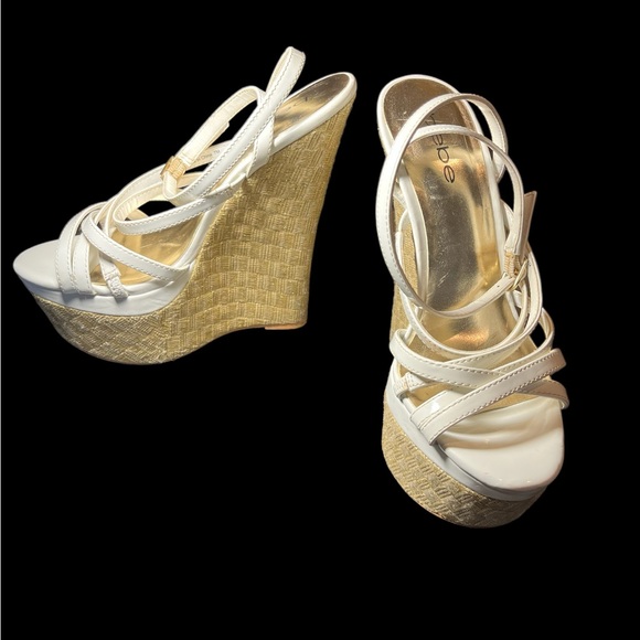 Bebe White & Tan Wedge Sandals - Picture 5 of 5